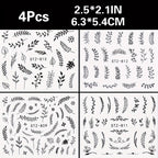 4pcs Nail Art Stickers Black Leaf Flowers Summer Nail Water Decals Sliders Set Wraps Tattoo Designs Decors Manicure