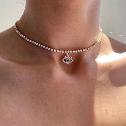 LXY-W Boho Fashion Gold-plate Simple Crystal Chain Eye Pendant Necklace For Women Vintage Female Choker Jewelry Gift Wholesale PlatiNum