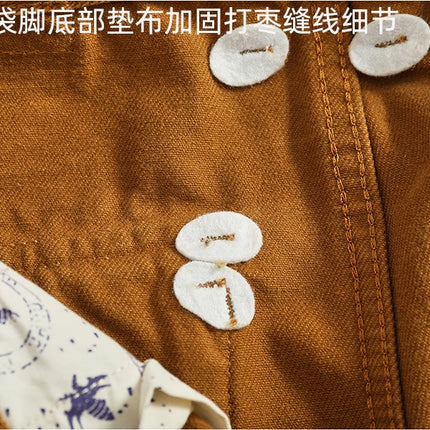 Retro heavy simple cargo pants men's loose straight leg casual pants pure cotton twill woven 3D vertical cut cone pants