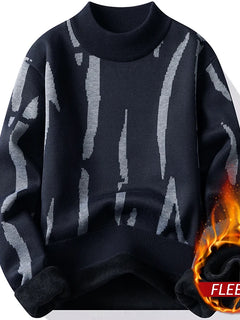 New Mens Sweater Fashion Knitted Fleece Lined Pullover Men's Autumn Winter Clothes Elegant Luxury Brand Fashion Knitted Sweaters