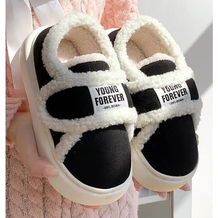 Indoor Warm Cotton Slippers For Women Winter Platform Shoes Soft Plush Thick Sole Girls Home Floor Daily Walking Fluffy Shoes