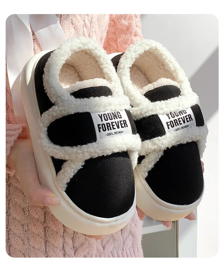 Indoor Warm Cotton Slippers For Women Winter Platform Shoes Soft Plush Thick Sole Girls Home Floor Daily Walking Fluffy Shoes