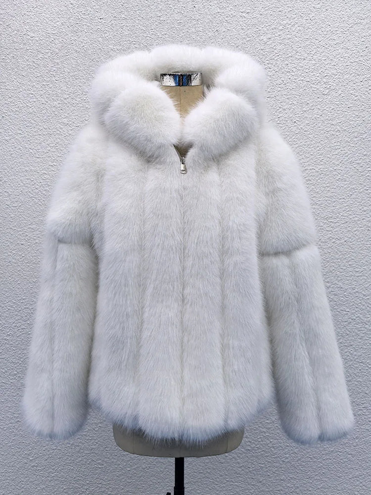 ZADORIN New Luxury Designer Faux Fur Coat Woman Hooded Zipper Furry Warm Winter Faux Fur Jacket Streetwear Fur Coats Woman Tops
