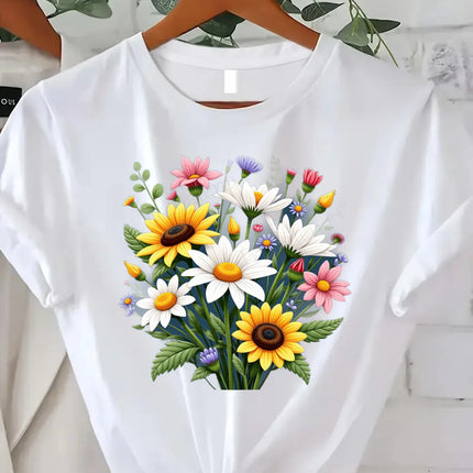 Comoda maglietta da donna con stampa "T-shirt Falling Leaves Rising Spirits - Maglietta con grafica floreale autunnale"