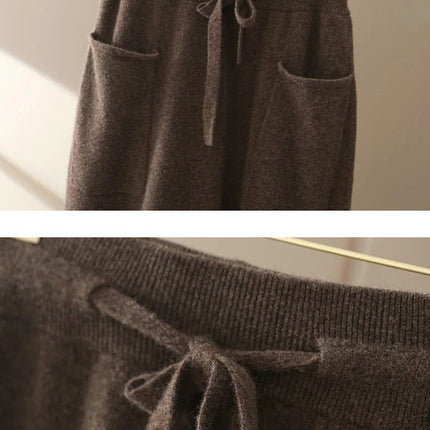 Autumn And Winter100% Pure Wool Skirt Women's Long Pocket Small A Skirt High Waist Slim Cashmere Knit A-Line Skirt PlatiNum