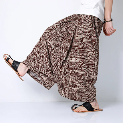 Pantaloni stile cinese uomo retrò Casual gamba larga pantaloni larghi Crossover cotone lino nuovi pantaloni grafici da uomo pantaloni Hip Hop M-5XL