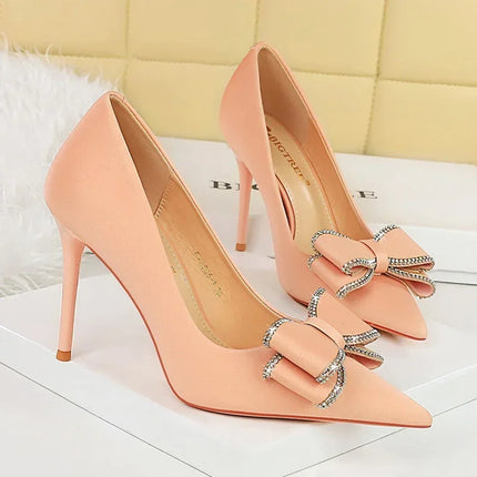 BIGTREE New Fashion Women Dress Shoes 10cm tacchi alti Shallow Toe Crystal Butterfly Knots Lady Red Silk Shoes taglia 34-40