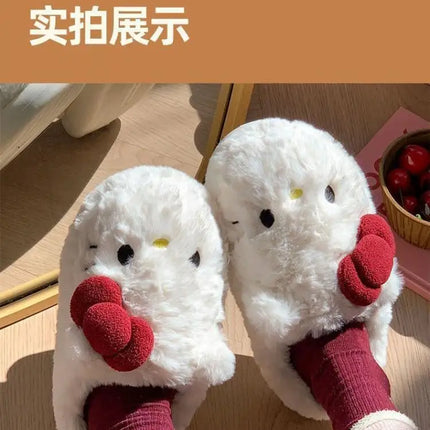 San-Rio Cute Girls Plush Slippers Cartoon Hello Kitty Winter Women Warm Cotton Shoes Female Kawaii Home Thick Sole Shoes Outdoor