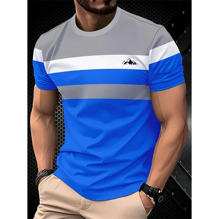 Men's Simple Fashion Striped Graphic T-shirt Summer Fashion Short Sleeve 3D Printed T-shirt Casual Oversized Crew Neck T-shirt