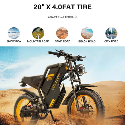 Bicicletta elettrica COSWHEEL GT20 Edition 2000W 48V 25A da montagna e fuoristrada, E-Bike da 20 pollici per tutti i terreni.