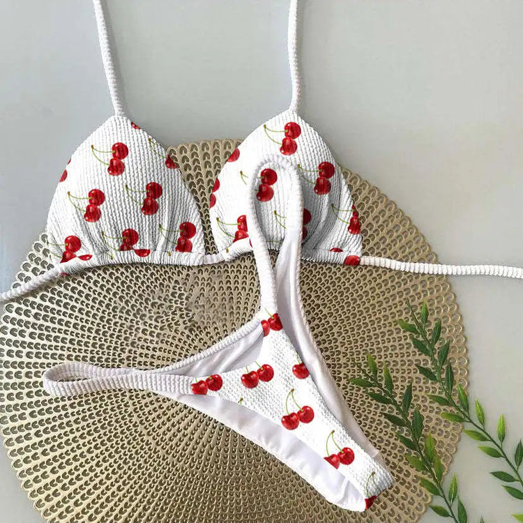 Bikini rugosi con scollo all'americana stampato Mini micro perizoma bikini costume da bagno femminile costumi da bagno donna bikini a due pezzi costume da bagno da bagno platinumshop