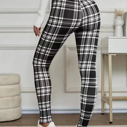 Women Lamb Wool Plaid Leggings Autumn Winter Out Wear Vintage Street Warm Leggings Woman High Waist Thicken Plush Lined Leggings PlatiNum