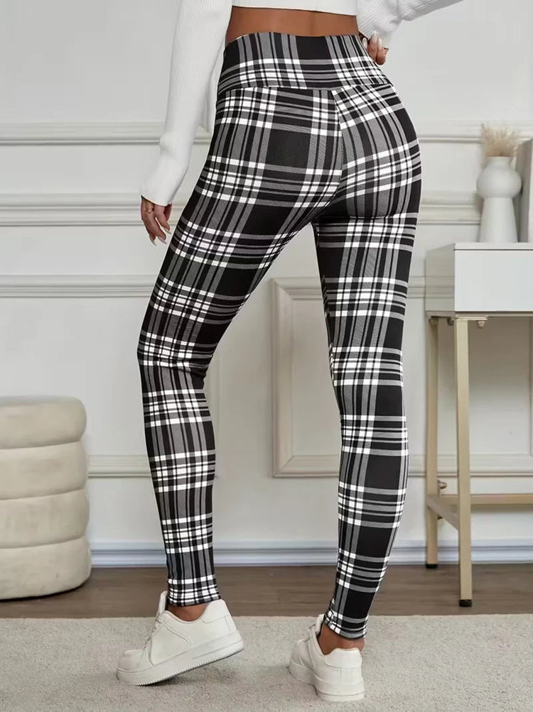 Women Lamb Wool Plaid Leggings Autumn Winter Out Wear Vintage Street Warm Leggings Woman High Waist Thicken Plush Lined Leggings PlatiNum