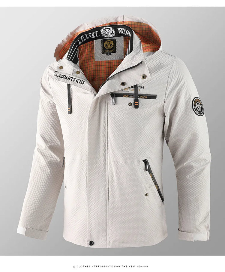 New Men's Trend Fashion Casual Windproof Waterproof Soft Shell Warm Coat Outdoor Sports Jogging Multi-Function Hooded Jacket