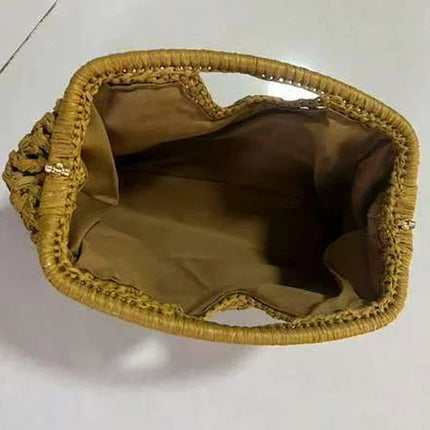 Fashion Straw Clip Shell Clutch Bag for Women Designer Paper Woven Handbags Casual vintage Handmade Summer Beach Bag 2025 PlatiNum