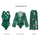 Costume da Bagno Bikini a Vita Alta da Donna, Sexy, Verde Stampato, in Rete, a Maniche Lunghe, Set Estivo di Lusso per la Spiaggia platinumshop
