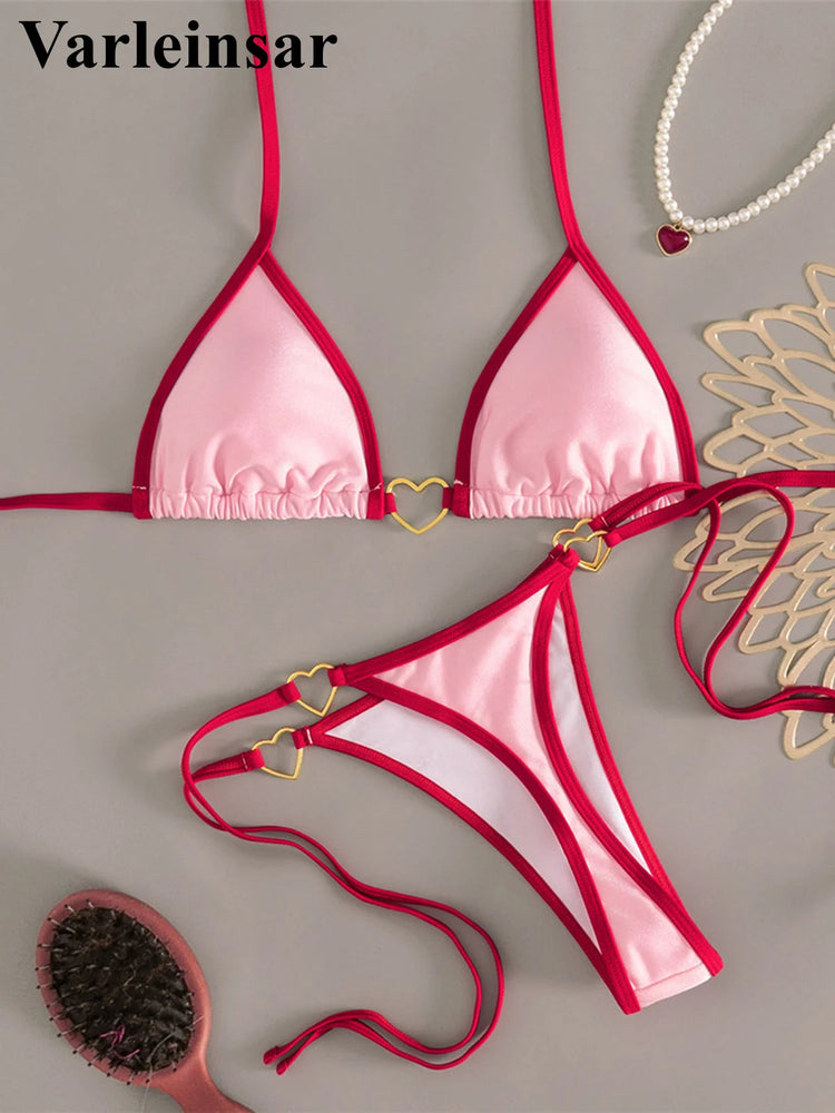 XS - L Halter Mini Micro Perizoma Bikini Donna Costumi da bagno Costume da bagno femminile Bikini a due pezzi Costume da bagno imbottito Costume da bagno V7595 PlatiNum