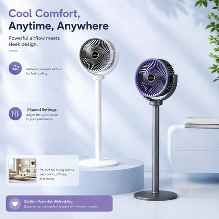 Ventilatore Turbo 3-in-1 per Circolazione d'Aria Domestica, Ventilatore da Terra e da Tavolo Retrattile con Telecomando, Ventilatore Portatile per Ufficio e Camera da Letto