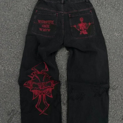 Jeans larghi ricamati modello Joker di tendenza della moda americana Donna Street Y2K Nuovi pantaloni a gamba larga oversize Hip Hop Jeans unisex