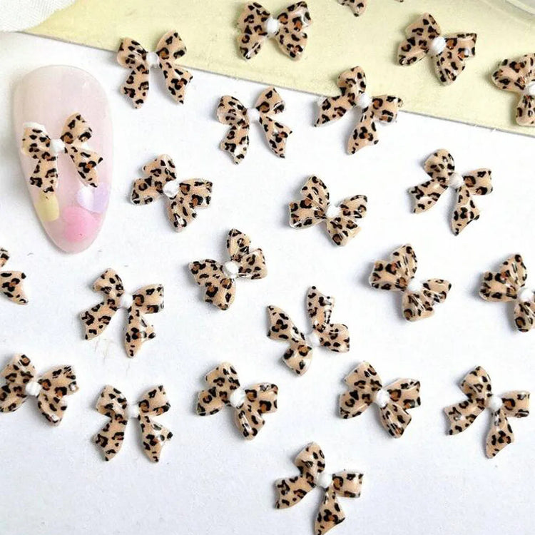 100/50/30pcs Resin Bow Nail Charms White Black 3D Long Ribbon Bowknot 3D Rhinestone For Korean DIY Kawaii Nail Art Decoration