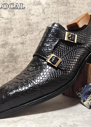 Mocassini da uomo di lusso Scarpe Stampe di serpente Abito formale Scarpe casual da uomo Nero Marrone Scarpe da doppio monaco in vera pelle da uomo