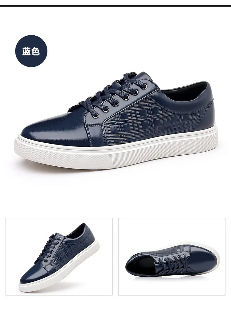 Daily Men's Luxury Brand Shoes Casual Blue Black Sneakers Shoes Man Lace-up Comfortable Leather Flat Shoes
