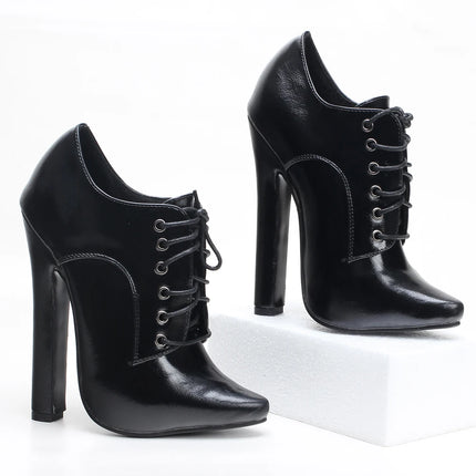 Scarpe con tacco alto 6 pollici, stringate, a punta, unisex, fetishheels vintage, stile drag queen.