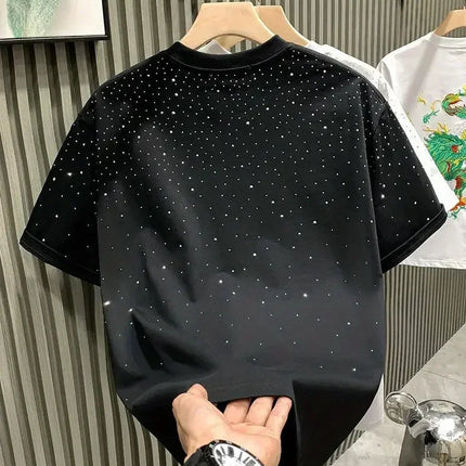 New Luxury Men's T-shirt Hot Diamond Printed Half Sleeve Fashion Round Neck Casual Summer High-end Men Tops T Shirts PlatiNum