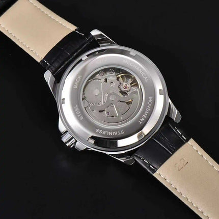 LONGLUX Men Automatic Watch Vintage Pilot Business Classic Military Mechanical Watches Date Waterproof Luminous Leather Gift