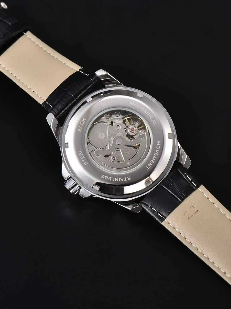 LONGLUX Men Automatic Watch Vintage Pilot Business Classic Military Mechanical Watches Date Waterproof Luminous Leather Gift