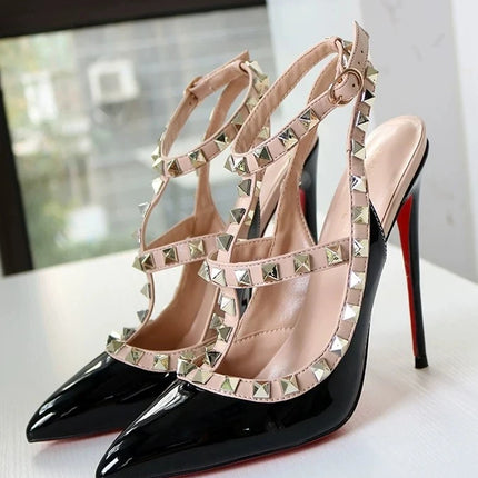 Nuovi sandali con tacco alto con borchie sottili, scarpe da donna sexy, scarpe Liuding, scarpe da donna finte e tacchi alti