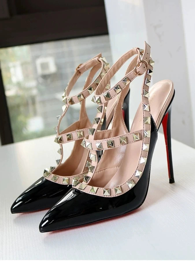 Nuovi sandali con tacco alto con borchie sottili, scarpe da donna sexy, scarpe Liuding, scarpe da donna finte e tacchi alti