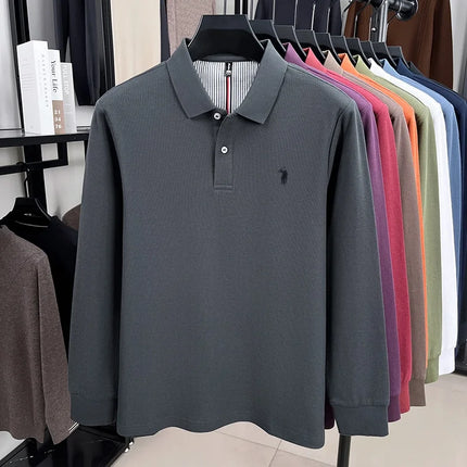 100% pure cotton autumn and winter men's sports fashion brand embroidered pony long-sleeved POLO business casual T-shirt