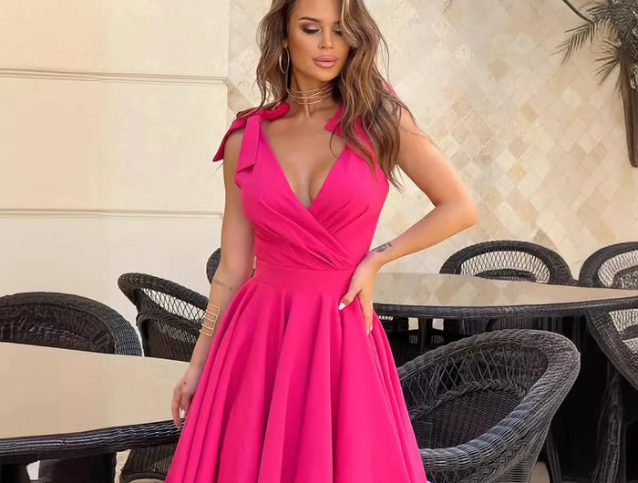 Women's Summer Mini Dress Sexy Deep V-Neck Cross Tie Strap Party Club Elegant Female Dresses Black Women's A-line Dresses