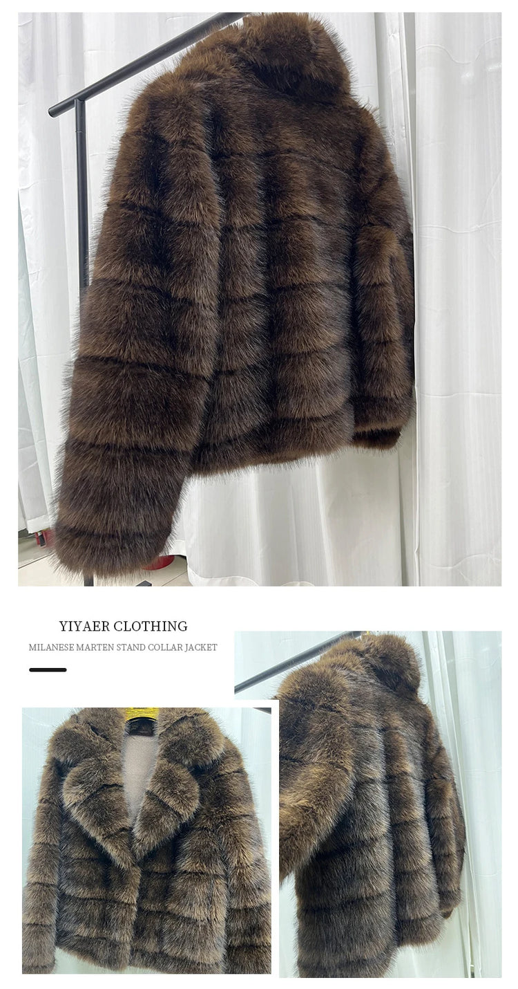 ZADORIN Luxury Woman Brown Mink Fur Coats Elegant Long Sleeve Fluffy Warm Faux Fur Coat Woman Loose Fur Jacket Winter Outerwears