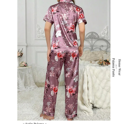 Pigiama in raso per donna pigiameria con stampa floreale autunno vestiti per la casa Soft Comfort top e pantaloni a maniche corte pigiama pigiama Femme