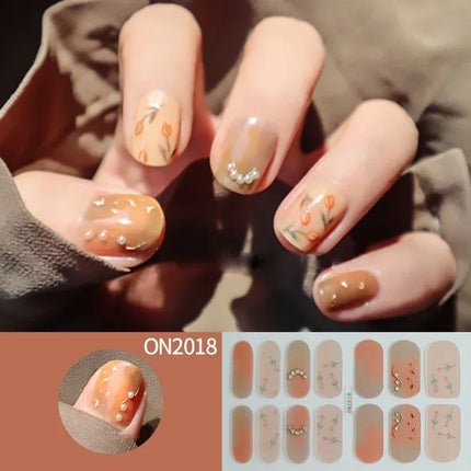 14Tips 3D Flowers Gradient Color Adhesive UV Gel Nail Stickers Fashionable Marble Pattern Nail Wraps DIY Manicure Arts Decals