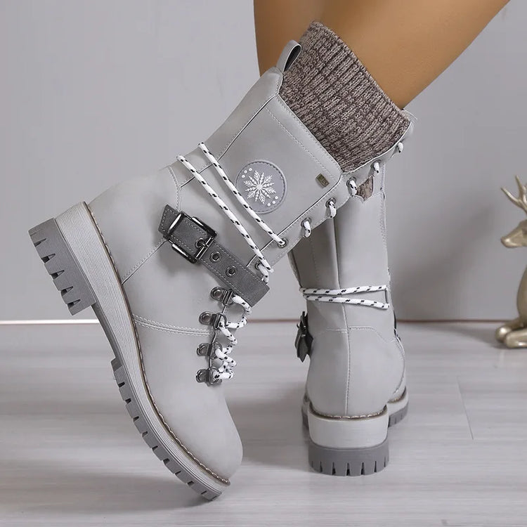 Plus Size Shoes for Women 36-43 Autumn Winter Fashion Warm Lace Up Platform Wedges Non-slip Mid-calf Boots Women Boot