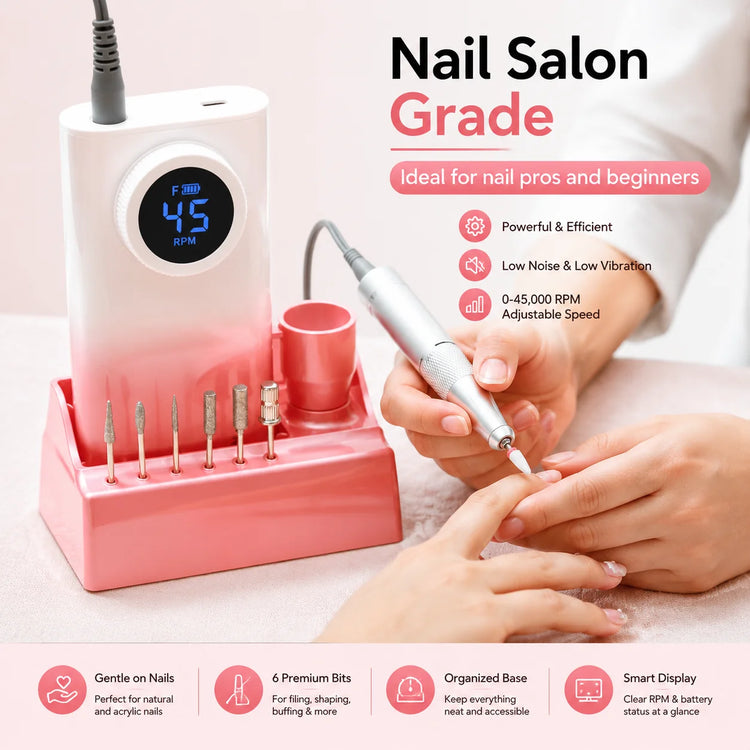 Rechargeable Nail Drill Machine, 45000RPM, 4500mAh Large‑Capacity Battery, Electric Nail File For Gel Nail Removal, Cuticle Removing, Callus Polishing, Manicure & Pedicure Tool For Beginners, Home & Salon Use