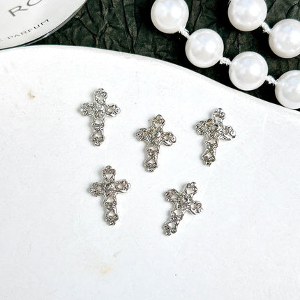30PCS Multiple Style Shiny Alloy Cross Nail Art Charms 3D Retro Creative Heart Cross Nail Decorations for DIY Y2K Nails Designs