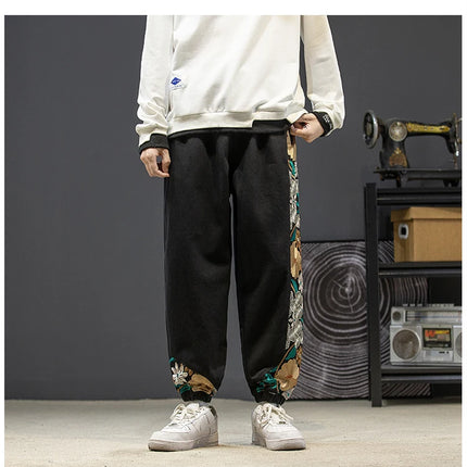 Pantaloni casual alla moda Abbigliamento da uomo Cotone Samurai giapponese Ricamo Patchwork Pantaloni Harem Pantaloni Harajuku oversize da uomo