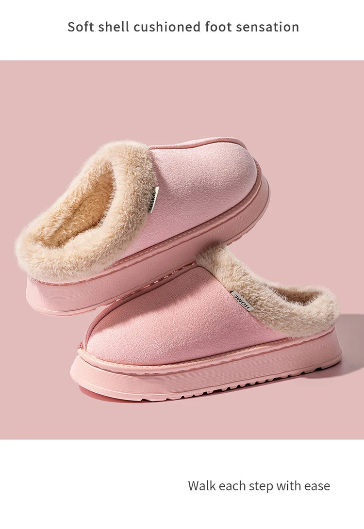 Men's Winter Plush Slippers, Thick Sole Closed-Toe, Warm Sherpa Lining, Non-Slip Indoor/Outdoor Home Shoes for Couples