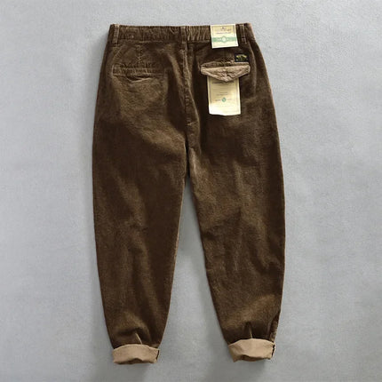 Autumn Winter Classic Cotton Corduroy Casual Mens Pants Comfortable Retro Big Pocket Drawstring Cargo Trousers AZ324