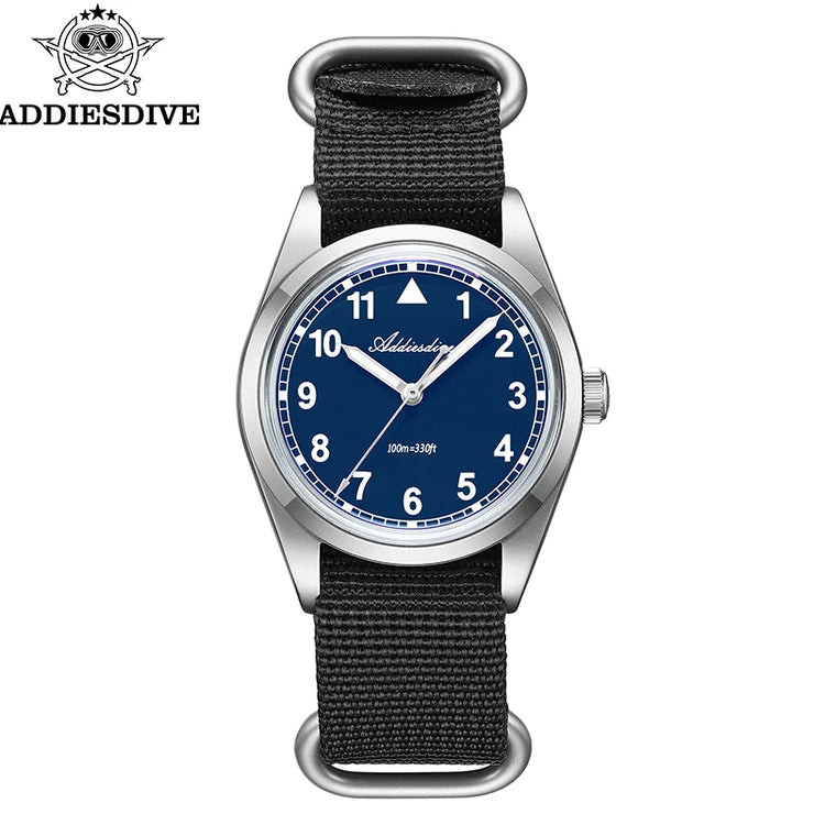 ADDIESDIVE 36mm Men's Analog Watch Bubble Mirror Glass 100m Waterproof Luminous Watch Simple Men Quartz Watches with Nylon Strap