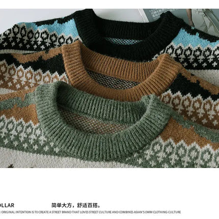 2026 Christmas Sweater Reindeer Pattern Long Sleeve Crew Neck Xmas Holiday Pullover Knitwear Sweater Man Jumper Pullove