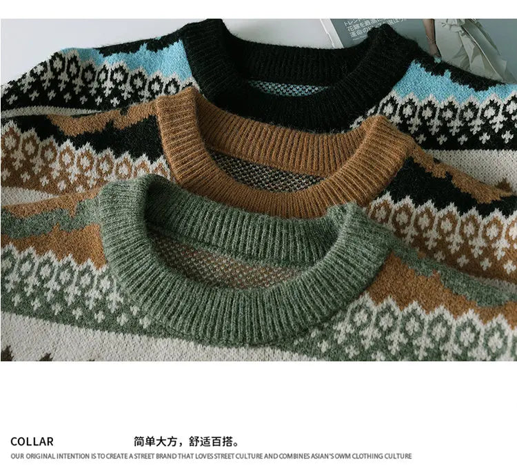 2026 Christmas Sweater Reindeer Pattern Long Sleeve Crew Neck Xmas Holiday Pullover Knitwear Sweater Man Jumper Pullove