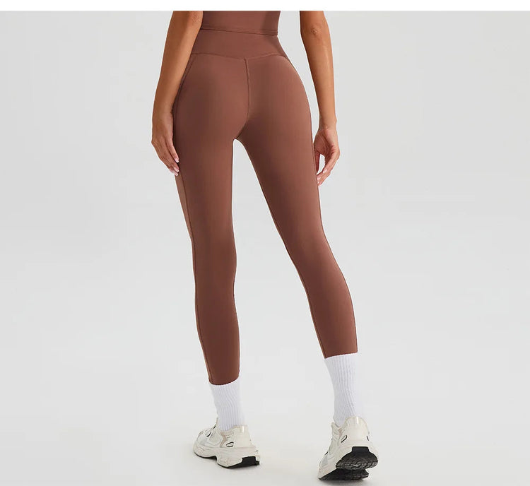 Women Gym Sports Leggings Workout Yoga Pants With Pockets High Waist Tights Fitness Pants Outdoors Running Training Trousers PlatiNum