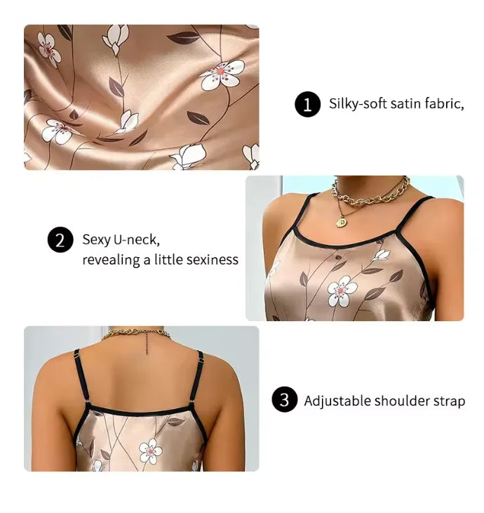 Indumenti da notte da donna Camicia da notte estiva in raso con stampa floreale Camicia da notte casual senza maniche senza schienale Camicia da notte sexy Abiti per la casa