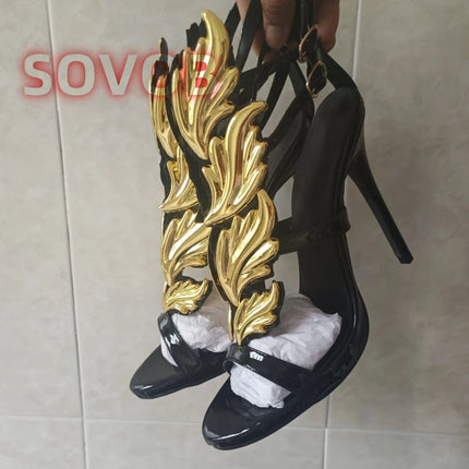 White Elegant Prom Heels Sandals Open Toe Leaf Wing Caged Sandals Chic Party Event Stiletto Shoes Stylish Party Footwear PlatiNum