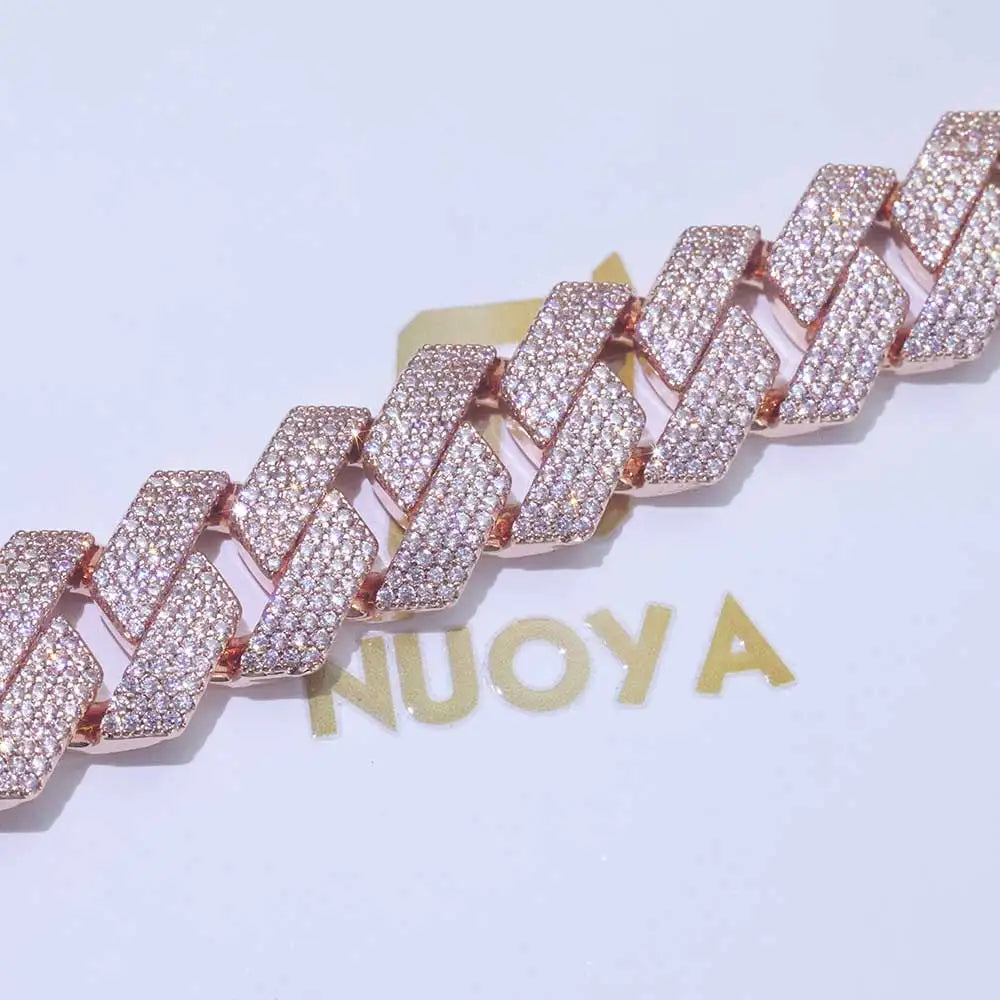 Bracciale cubano placcato oro rosa da donna da 15 mm Collana da uomo Miami in ottone con zirconi cubici brillanti hip-hop congelati